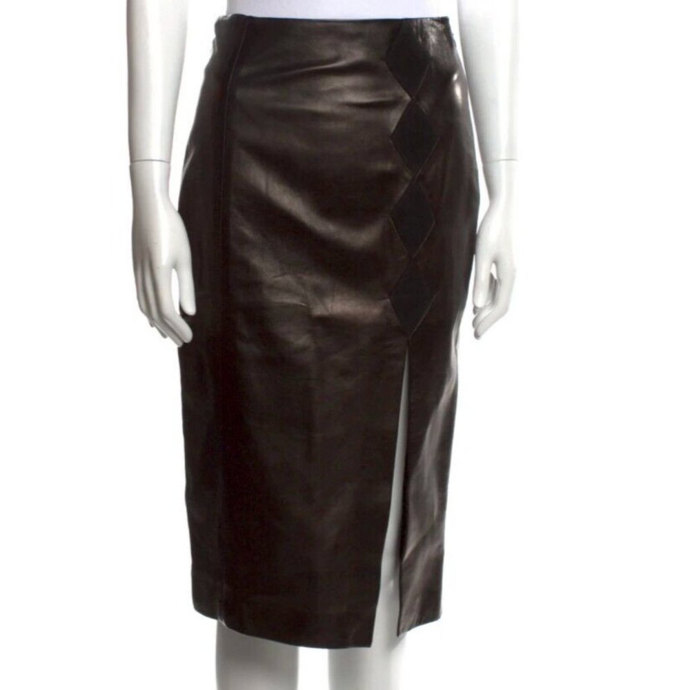 NWT - Size 38 -John Galliano Black Lambskin Skirt with Suede Accents.